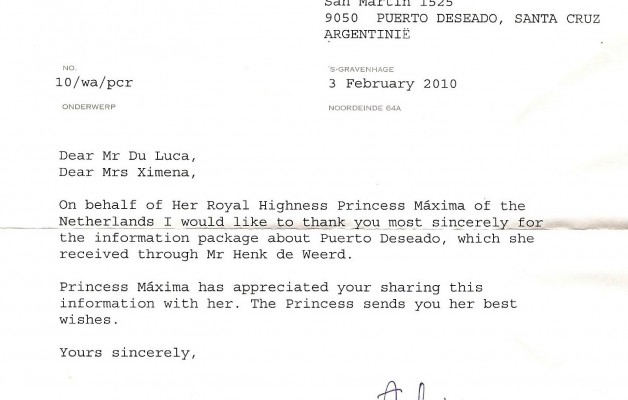 Llega a Puerto Deseado una carta de la Princesa de Holanda