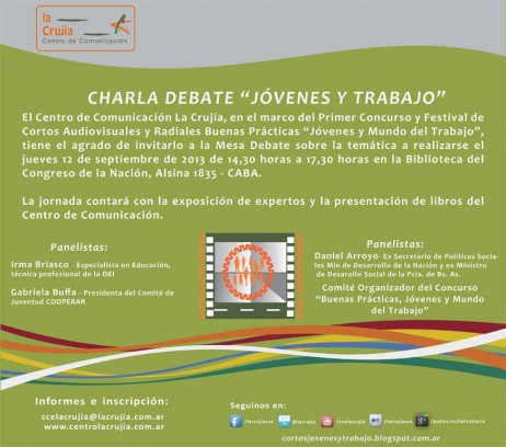 INVITACION charla debate JOVENES Y TRABAJO -12 sept